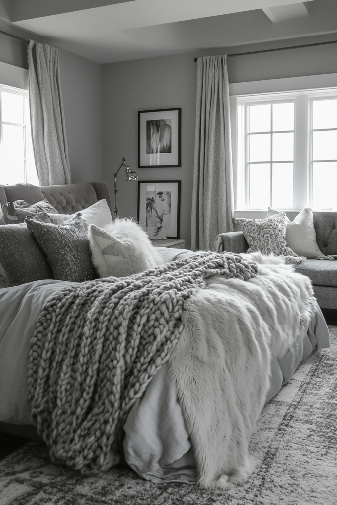 4. Cozy Silver and Gray Retreat