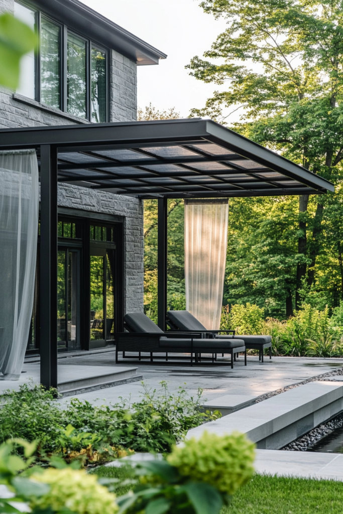 4. Minimalist Black Metal Pergola