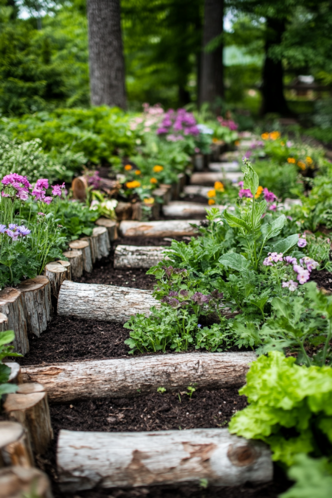 4. Wooden Log Borders for a Rustic Charm