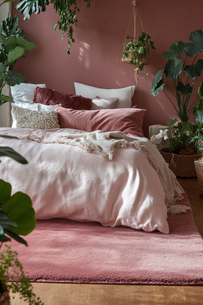 5. Brown Textured Rugs on Pink Flooring