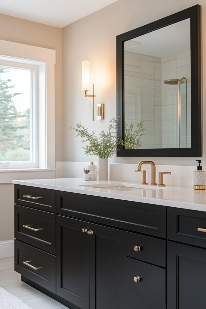 6. Black Vanity with White Countertop
