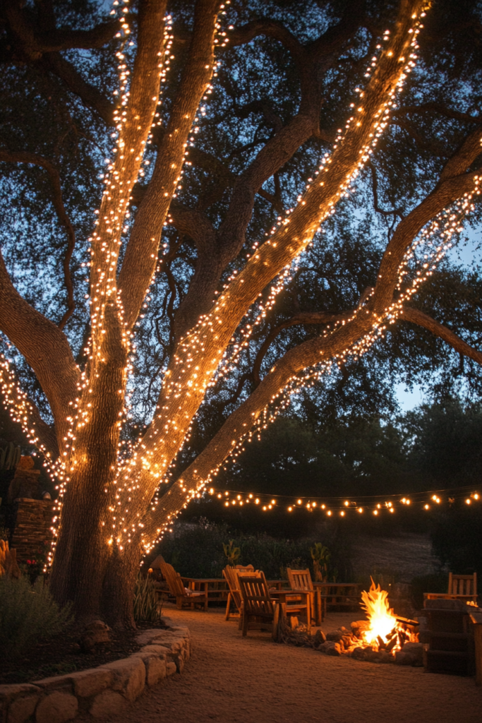 6. Decorative LED Strands in Trees