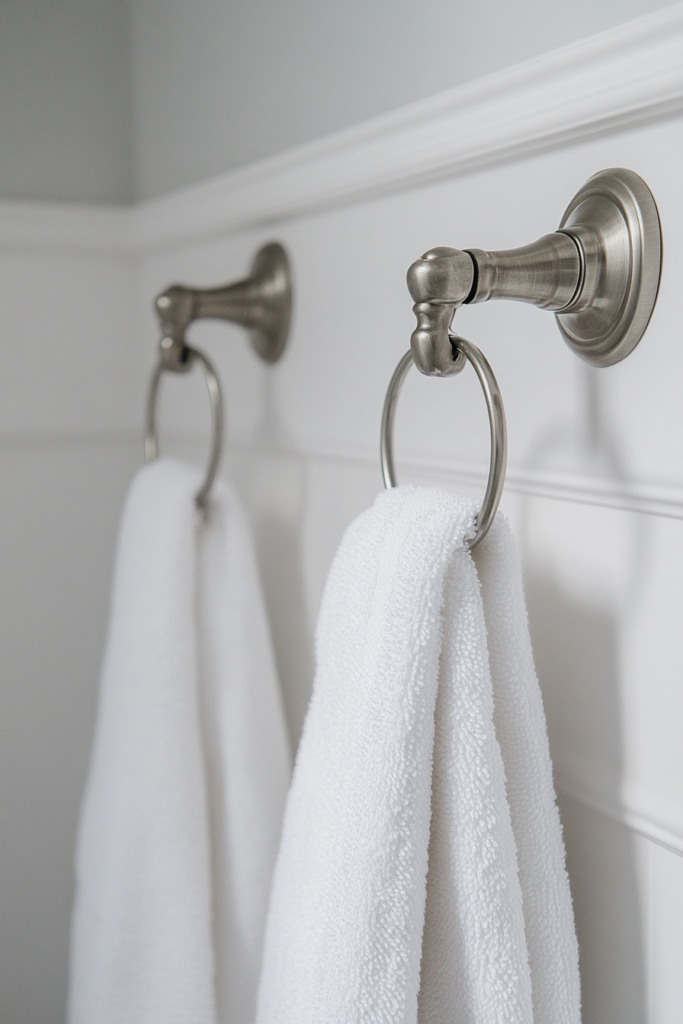 8. Minimalist Wall Hooks and Towel Bars