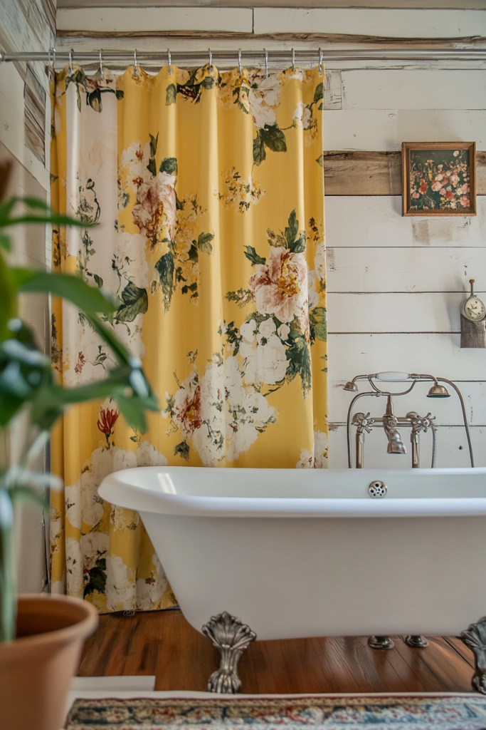 9. Yellow Floral Shower Curtains