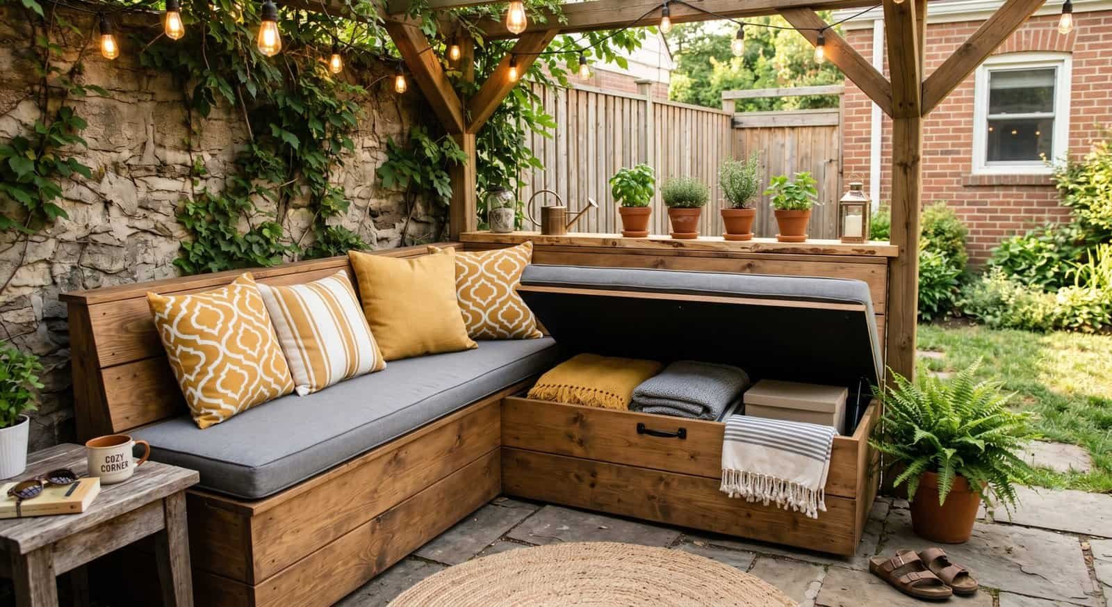 Beautiful outdoor patio with comfortable seating and decorative cushions for summer relaxation.